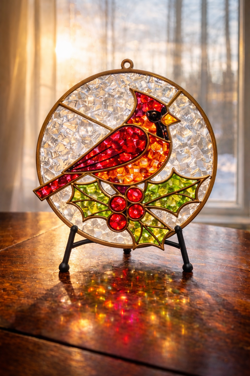 DIY Cardinal Crushed Glass Suncatcher