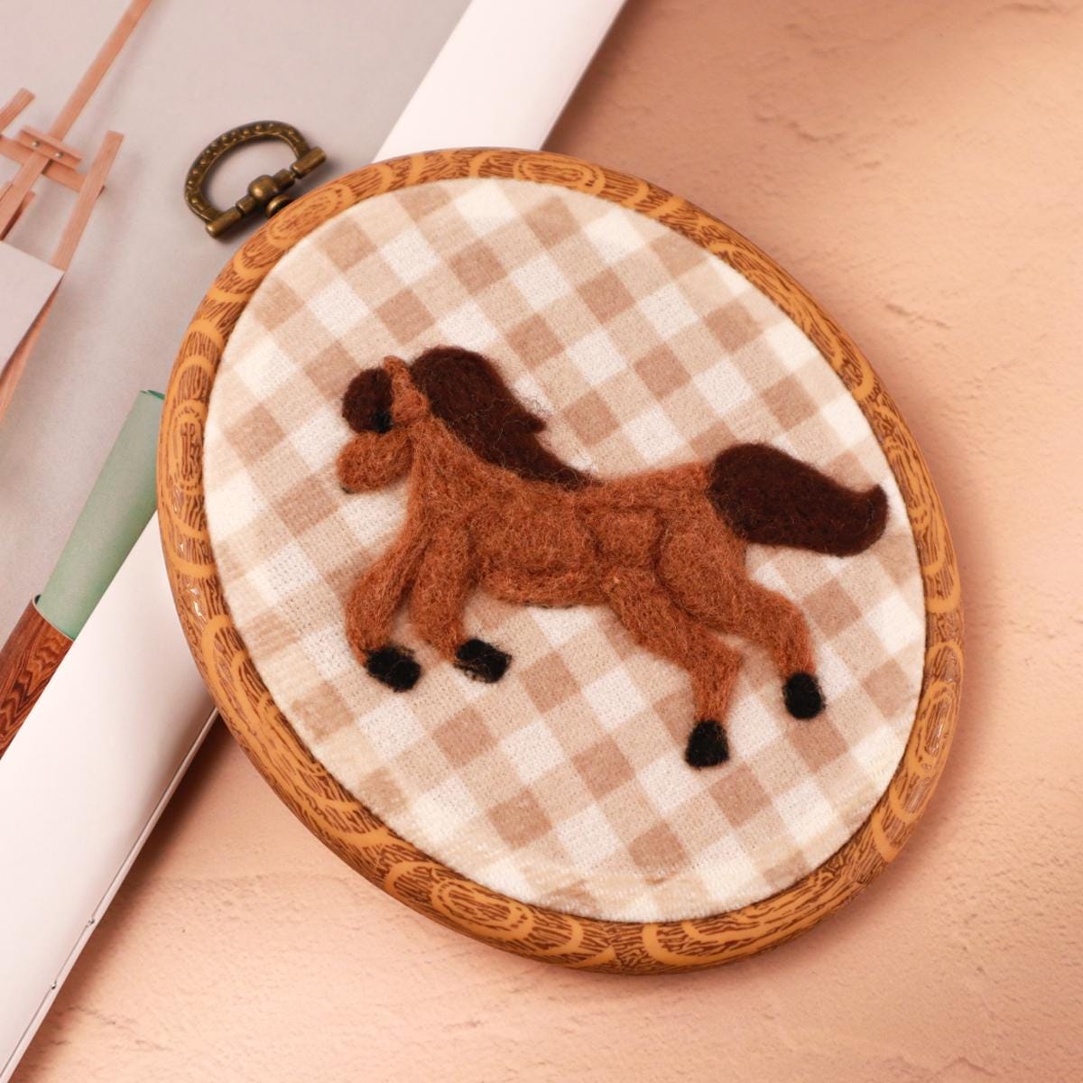 Handmade Felt Horse Embroidery Hoop, Western Nursery Wall Art, Farm Animal Nursery Decor