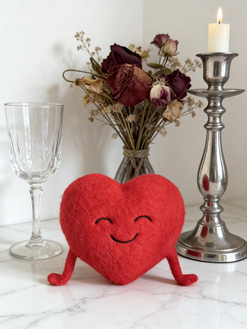 Felt Heart Plush, Smiling Figurine, Valentine's Day Gift