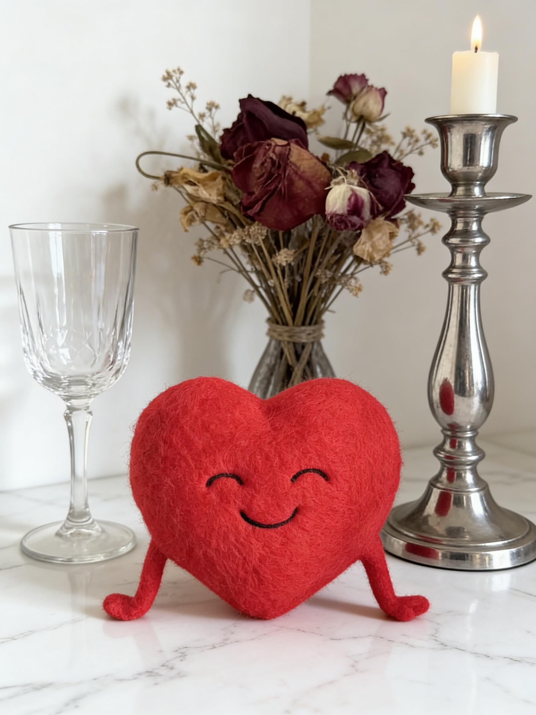 Felt Heart Plush, Smiling Figurine, Valentine's Day Gift