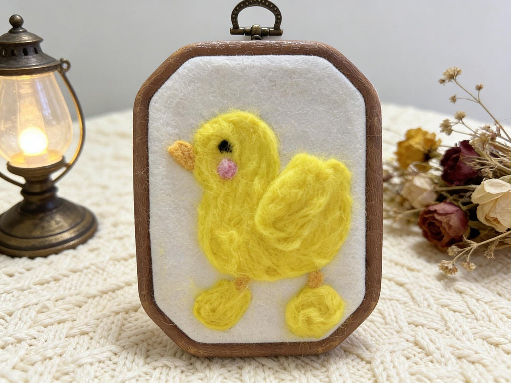 Hand Needle Felted Yellow Duck Nursery Wall Art, Handmade Embroidery Hoop Decor