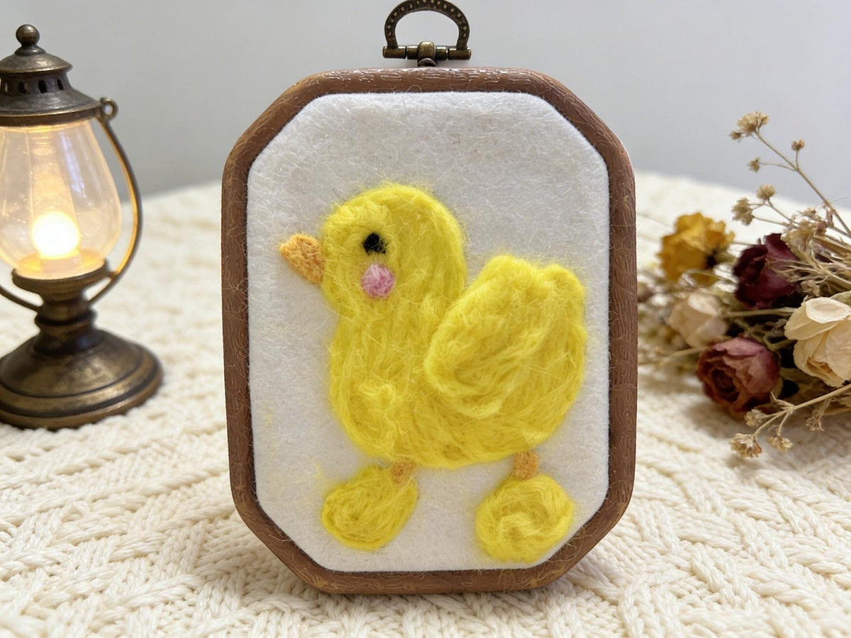 Hand Needle Felted Yellow Duck Nursery Wall Art, Handmade Embroidery Hoop Decor