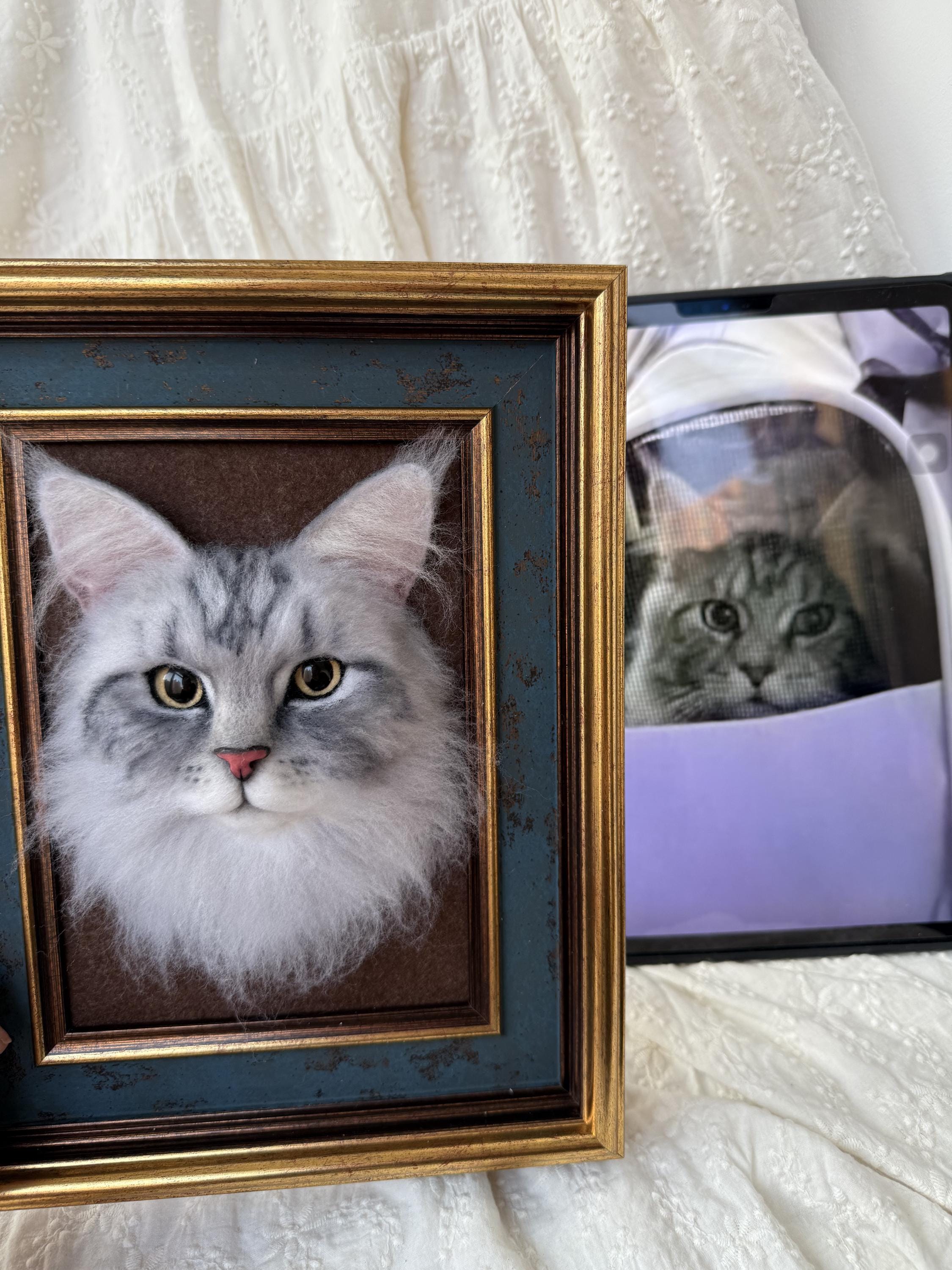 Custom Needle Felted Pet Portrait Frame, Handmade Keepsake Gift