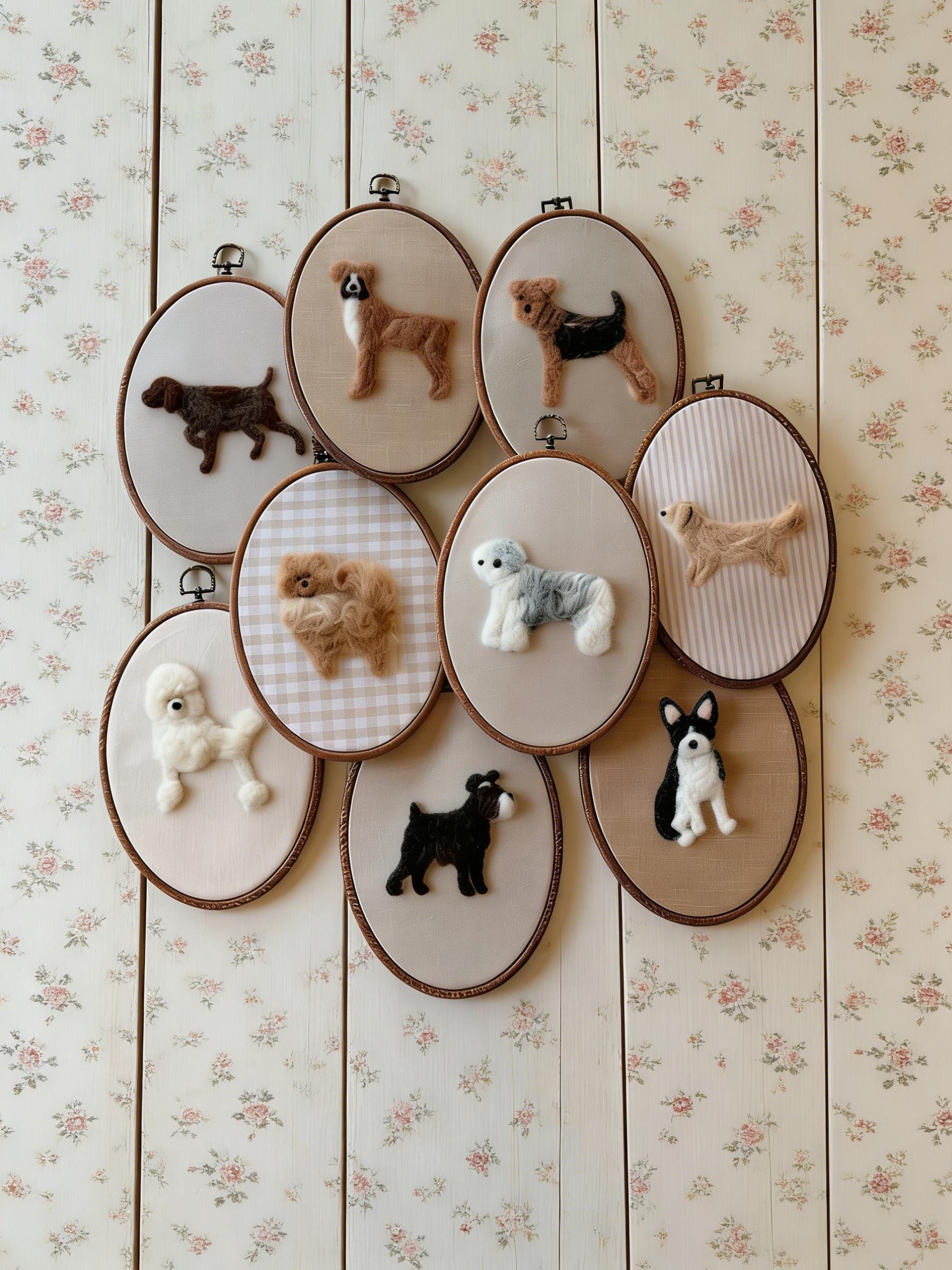 Needle Felted Dog Portrait Hoop Art, Wool Pet Breed Wall Decor, Personalized Gift