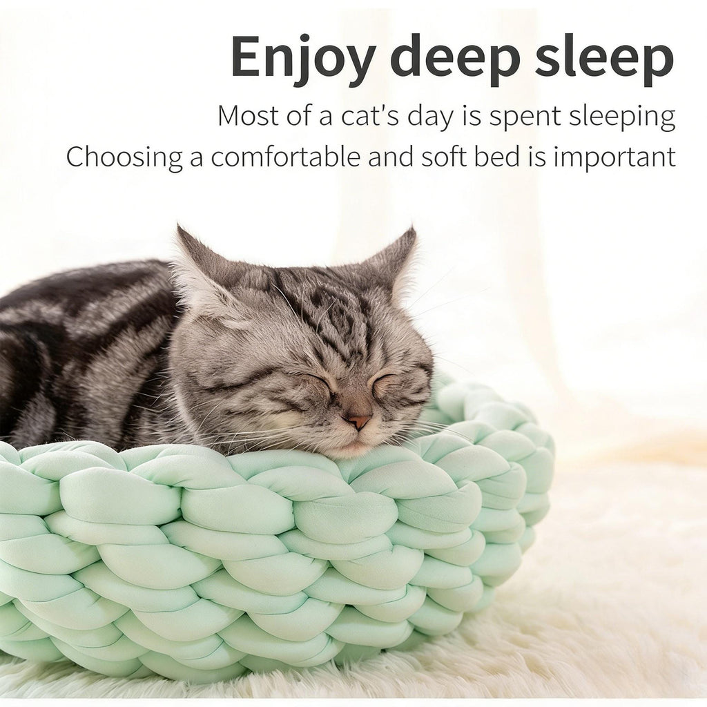 Chunky Knit Pet Bed, Arm-Knit Cotton Cat Dog Basket, Washable Cozy Nest