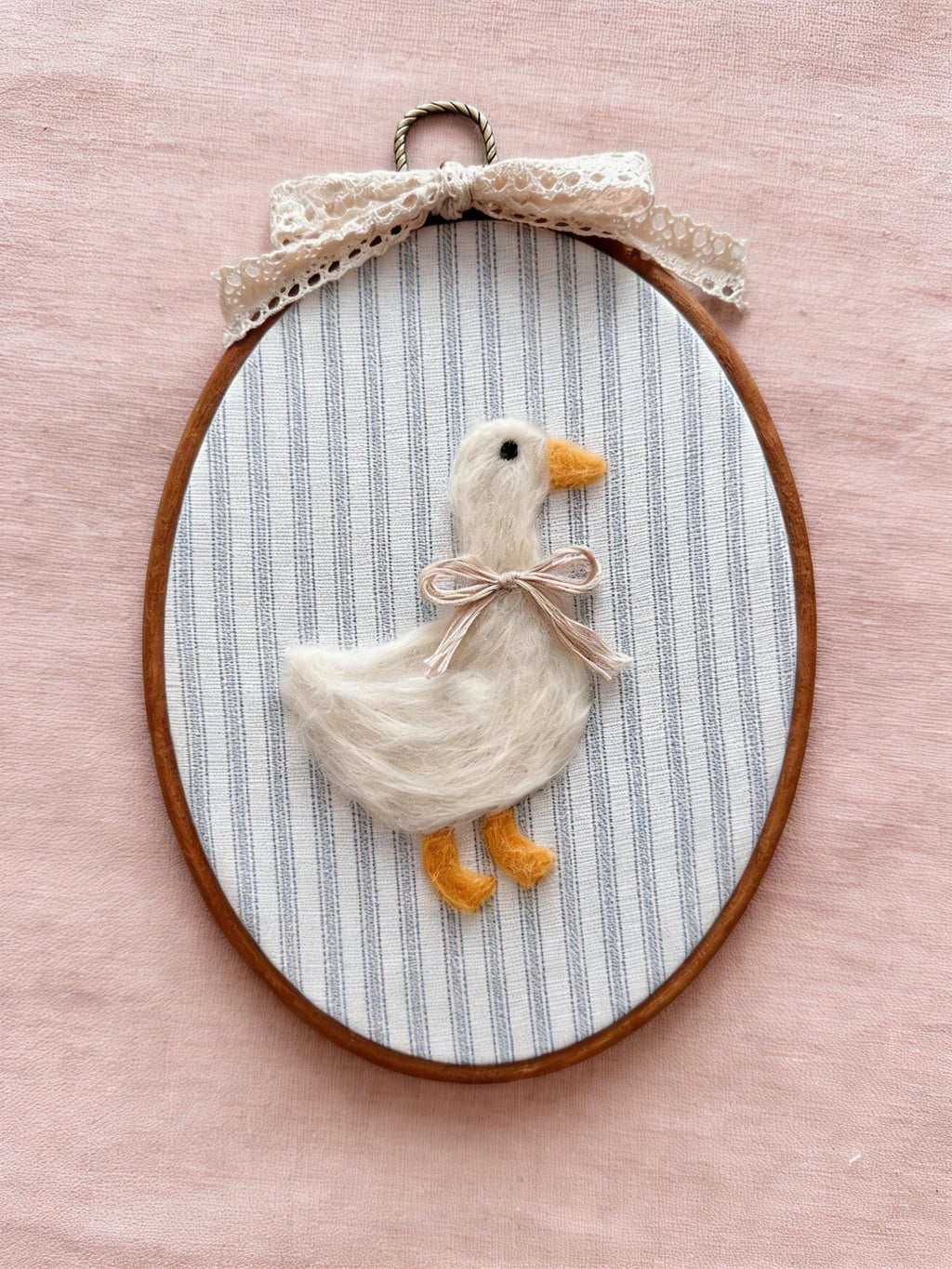 Handmade Felted Goose Wall Art, Needle Felt Embroidery Hoop, Nursery & Baby Room Decor