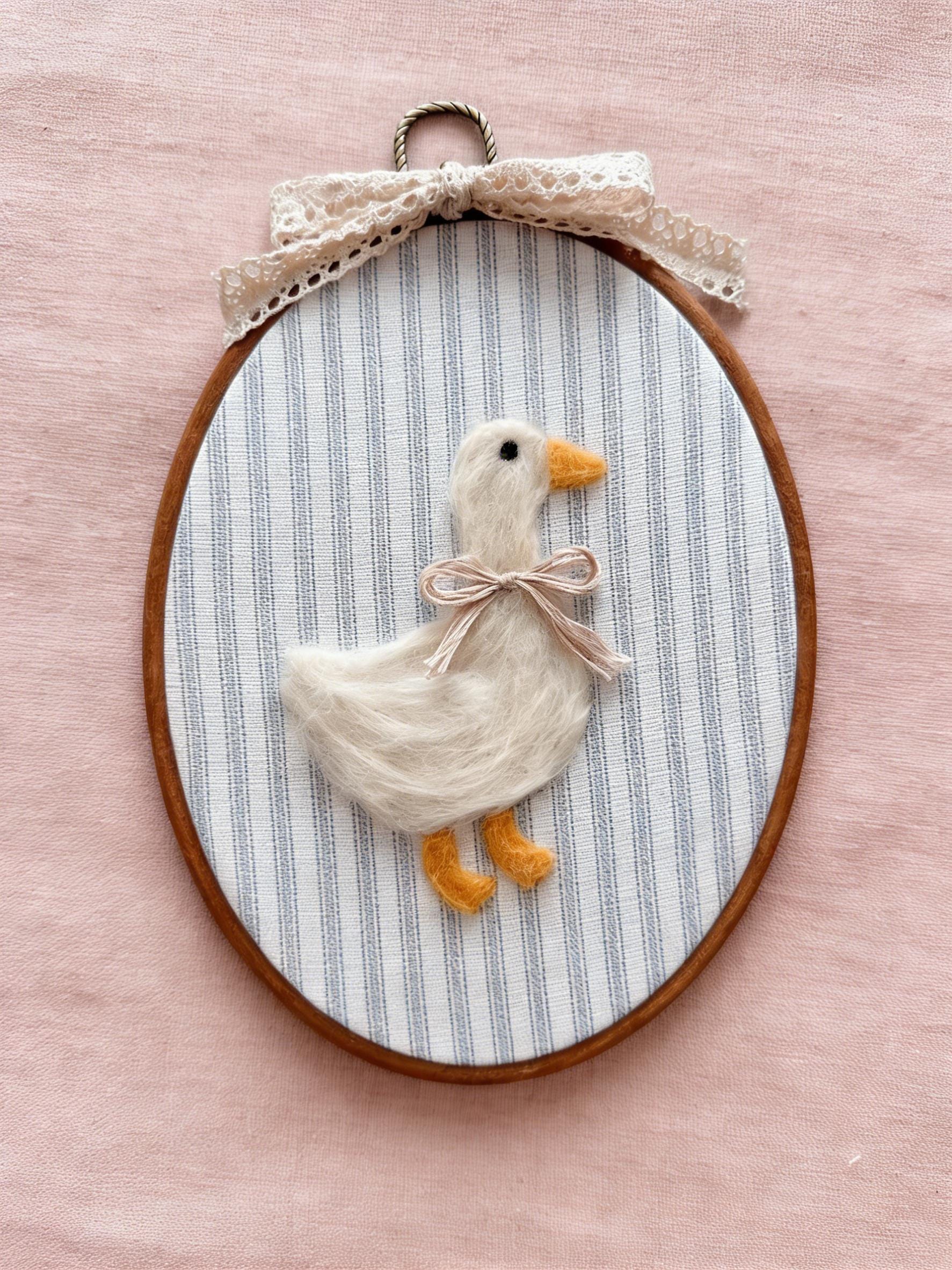 Handmade Felted Goose Wall Art, Needle Felt Embroidery Hoop, Nursery & Baby Room Decor