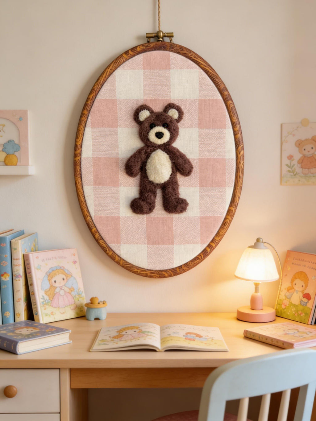 Hand Felted Teddy Bear Wall Art, Nursery & Baby Room Decor, Heirloom Baby Shower Gift