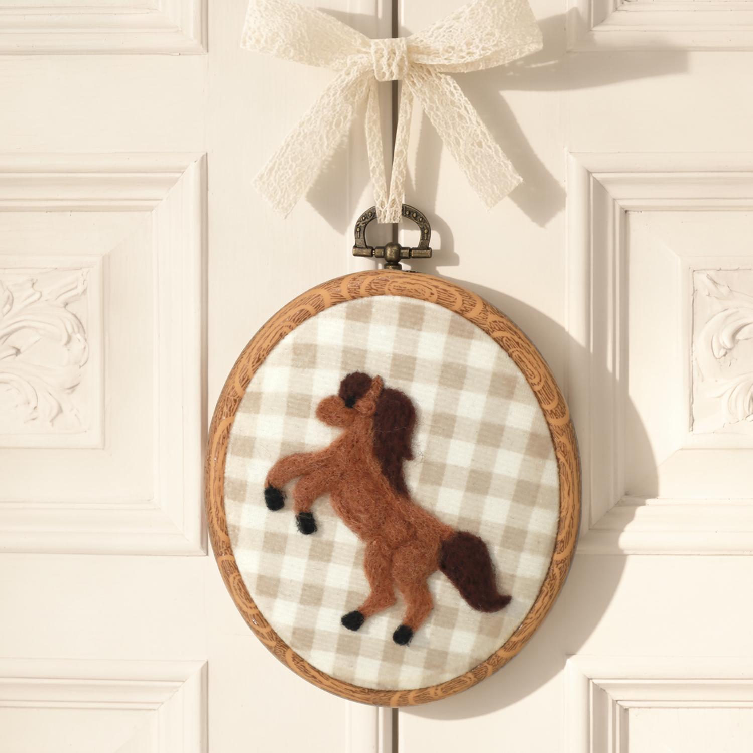 Handmade Felt Horse Embroidery Hoop, Western Nursery Wall Art, Farm Animal Nursery Decor