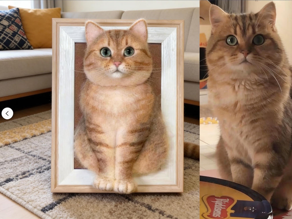 Custom Felted Pet Portrait Framed, Wool Felt Cat Sculpture with Frame, Personalized Pet Memorial