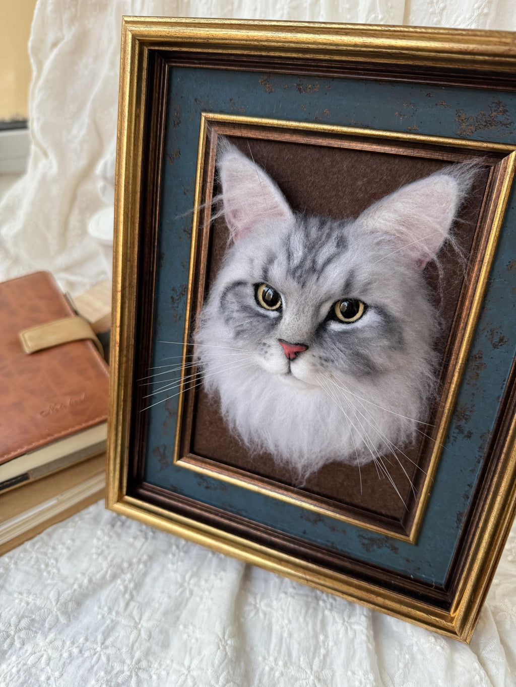 Custom Needle Felted Pet Portrait Frame, Handmade Keepsake Gift