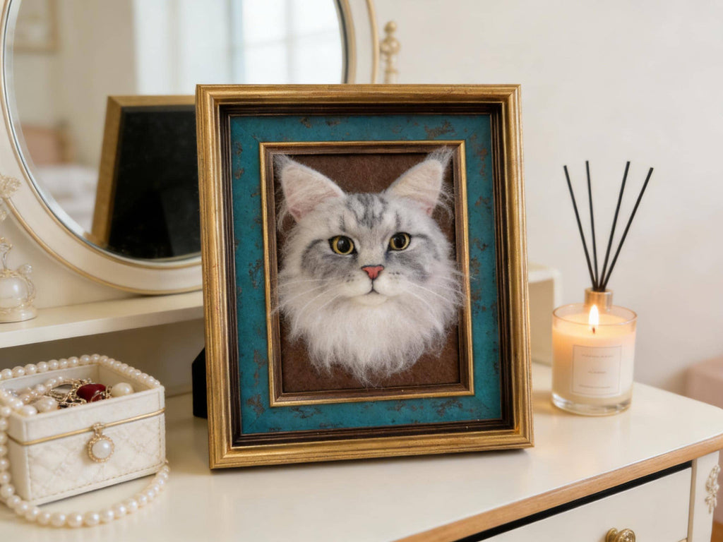 Custom Needle Felted Pet Portrait Frame, Handmade Keepsake Gift
