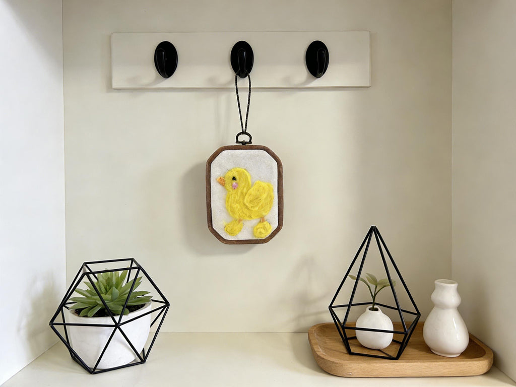 Hand Needle Felted Yellow Duck Nursery Wall Art, Handmade Embroidery Hoop Decor