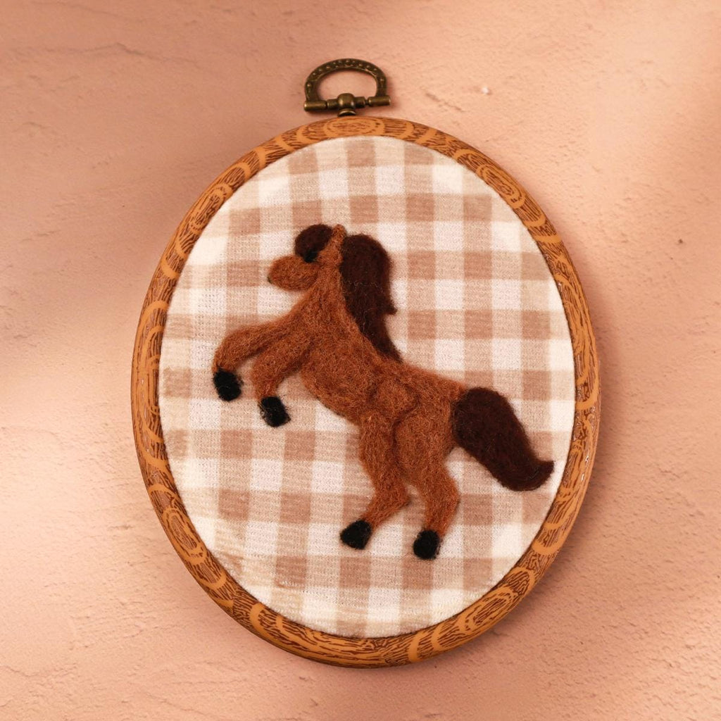 Handmade Felt Horse Embroidery Hoop, Western Nursery Wall Art, Farm Animal Nursery Decor