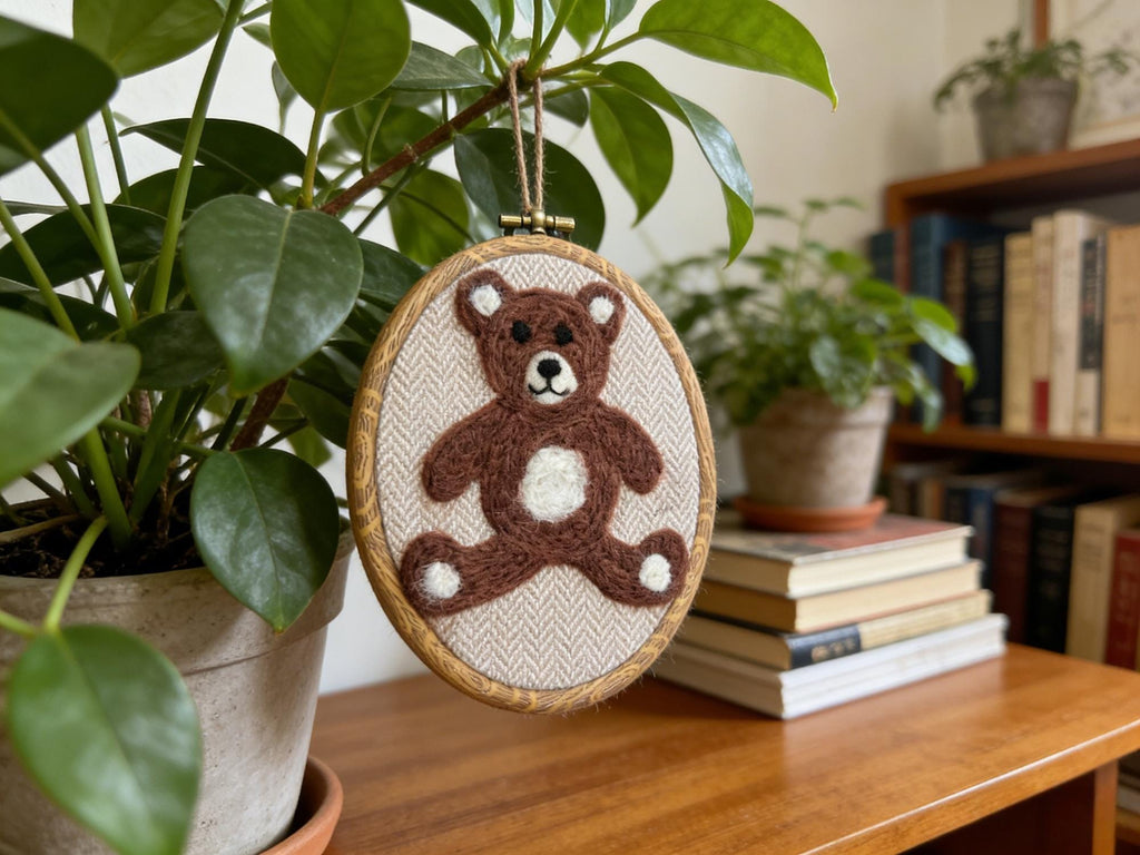 Hand Felted Wool Teddy Bear, Nursery Wall Decor