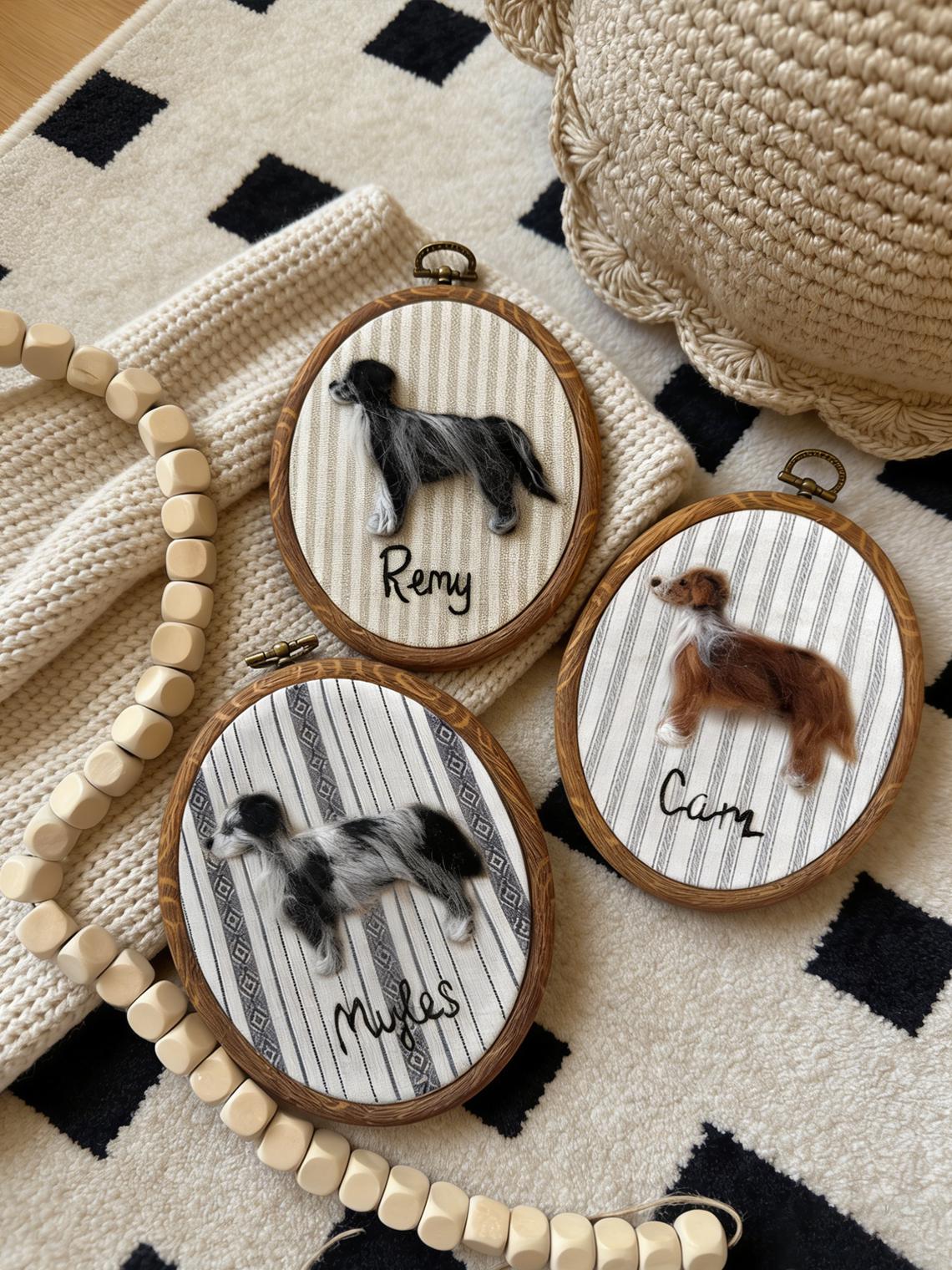 Custom Dog Needle Felt Embroidery Hoop Portrait, Personalized Full Body Pet Portrait