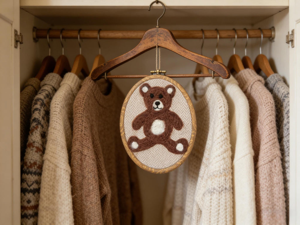 Hand Felted Wool Teddy Bear, Nursery Wall Decor