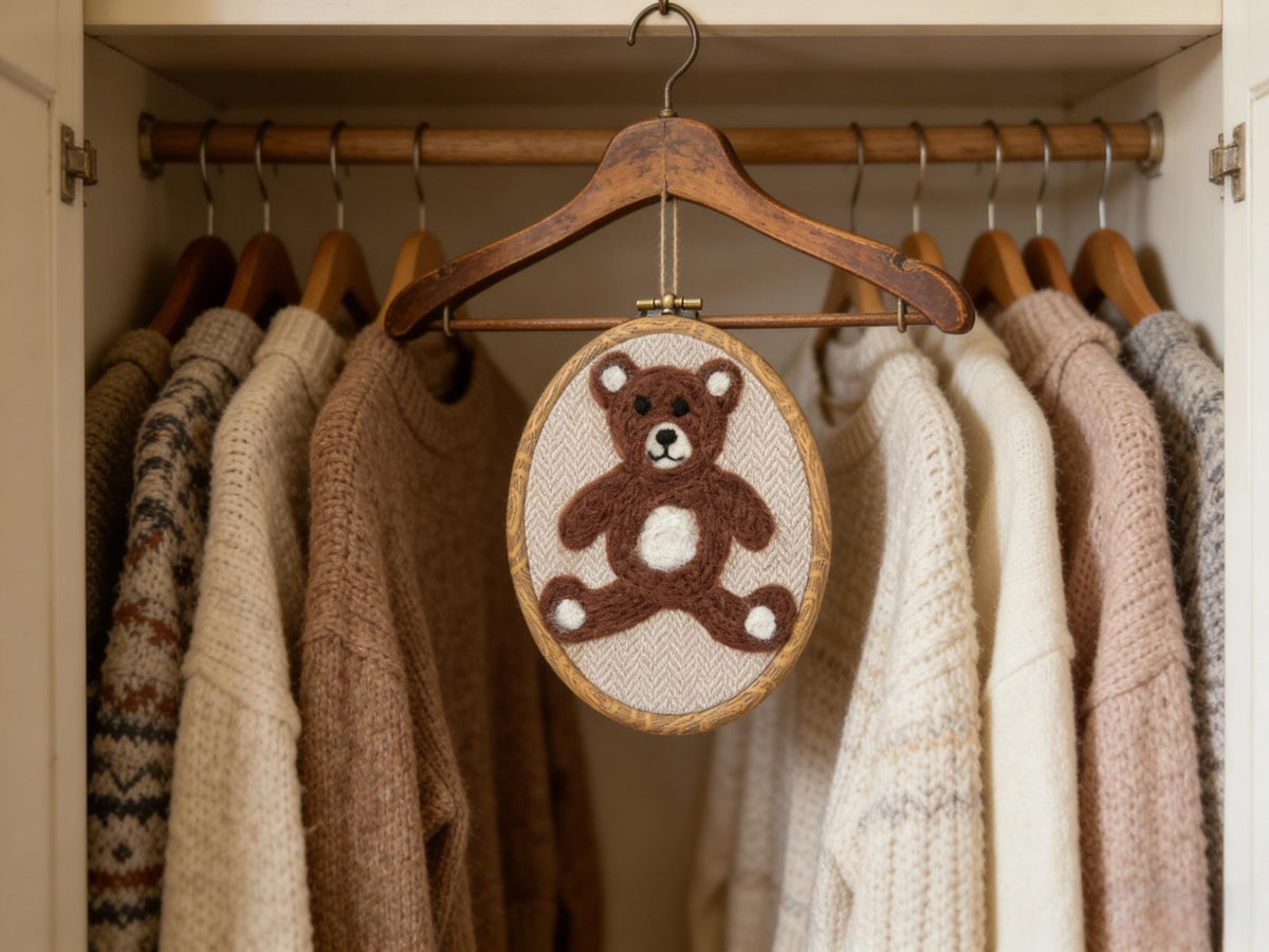 Hand Felted Wool Teddy Bear, Nursery Wall Decor