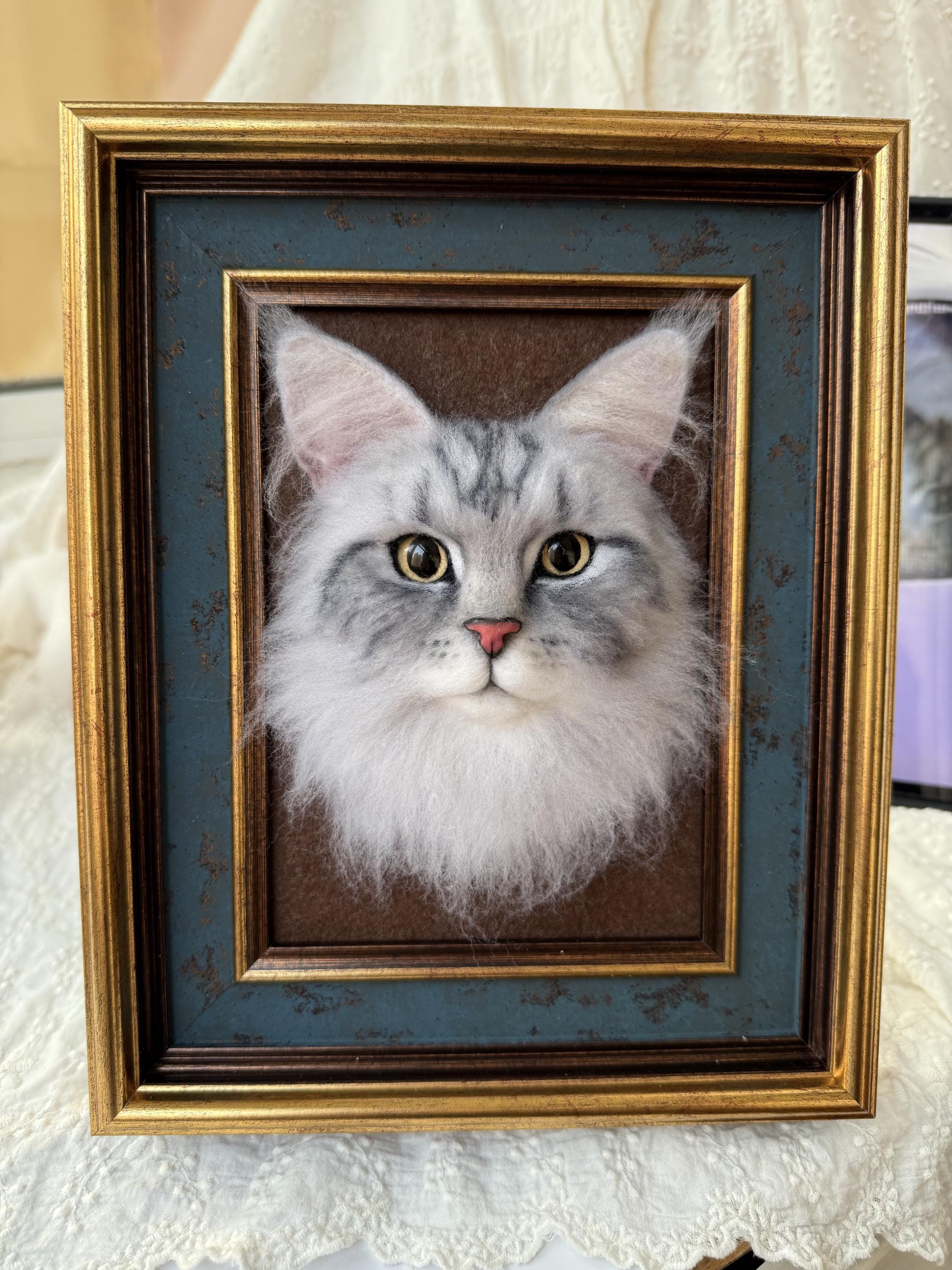 Custom Needle Felted Pet Portrait Frame, Handmade Keepsake Gift