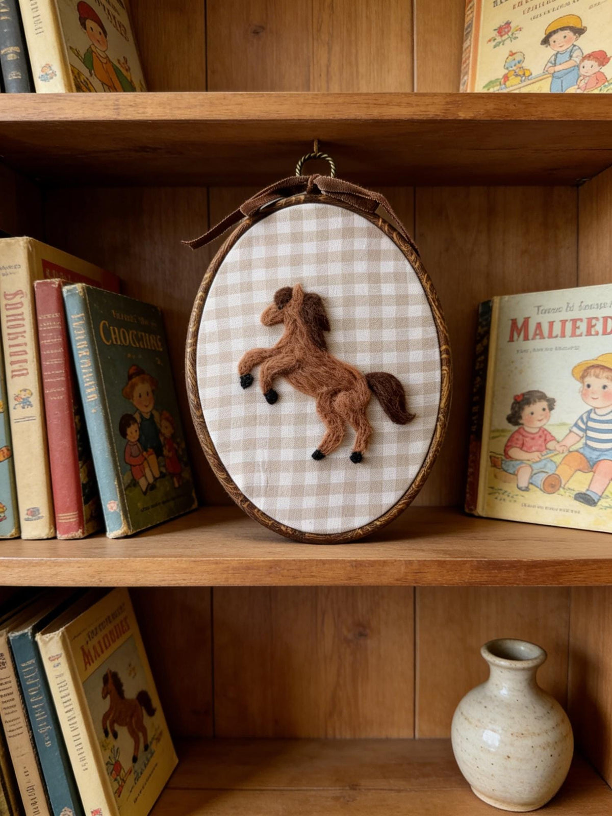 Felt Horse Embroidery Hoop – Handmade Nursery Wall Art, Western Decor