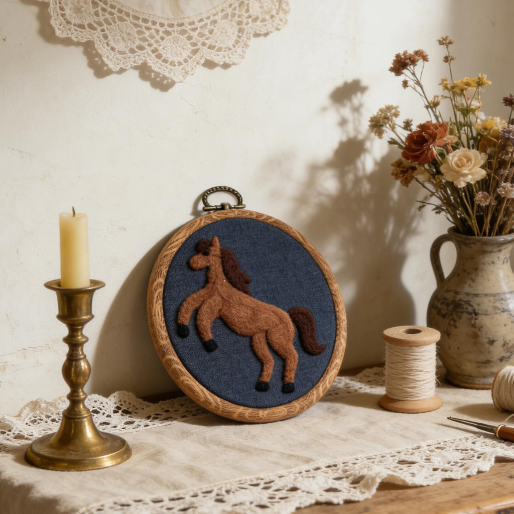Handmade Felt Horse Embroidery Hoop, Western Nursery Wall Art, Farm Animal Nursery Decor
