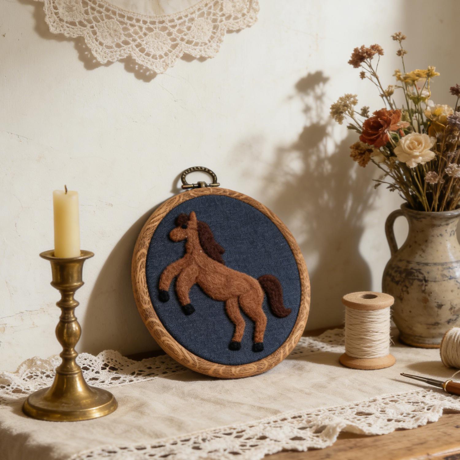 Handmade Felt Horse Embroidery Hoop, Western Nursery Wall Art, Farm Animal Nursery Decor
