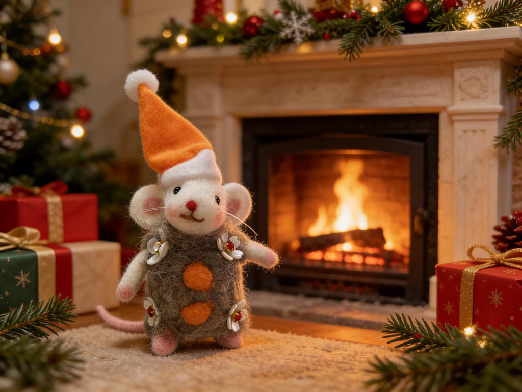 Felt Mouse Figurine, Wool Animal Statue, Whimsical Mouse Decor, Handmade Character Doll