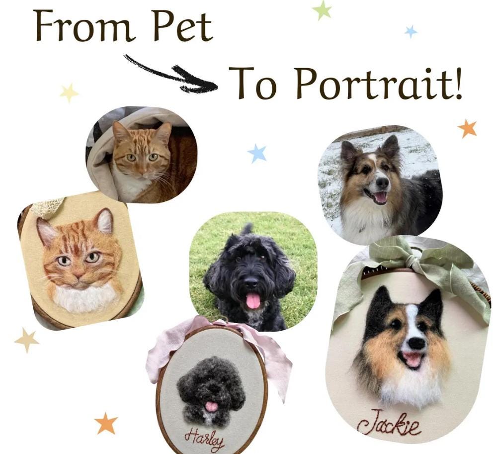 Personalized Felt Dog Portrait, Handmade Wool Pet Art Hoop, Custom Dog Memorial Gift