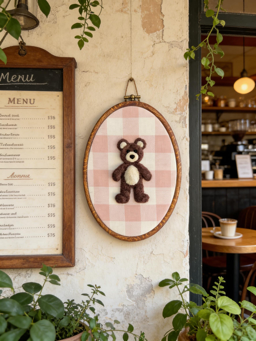 Hand Felted Teddy Bear Wall Art, Nursery & Baby Room Decor, Heirloom Baby Shower Gift