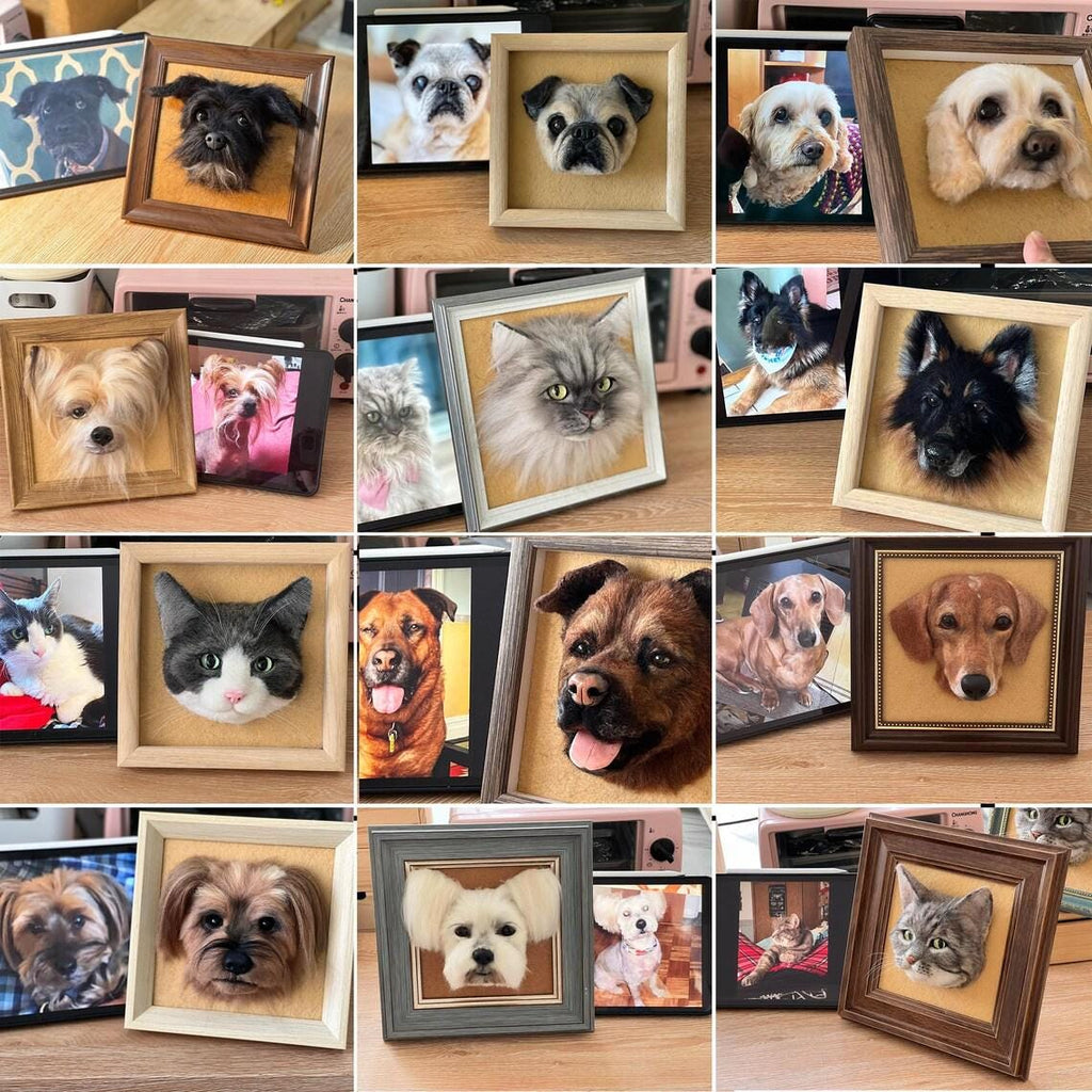 Custom 3D Wool Felt Pet Portrait, Handmade Dog Cat Memorial
