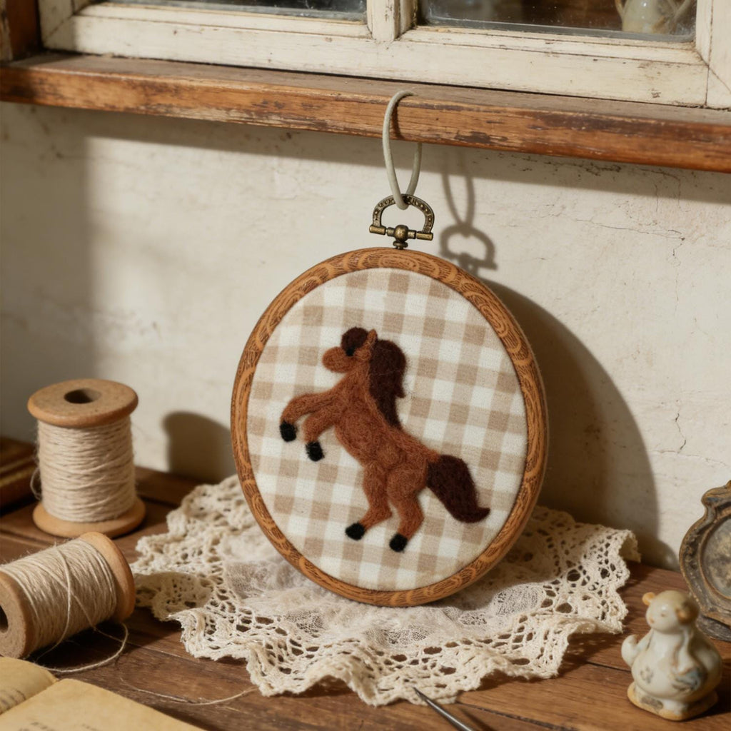 Handmade Felt Horse Embroidery Hoop, Western Nursery Wall Art, Farm Animal Nursery Decor