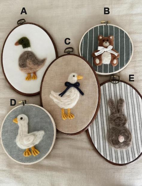 Handmade Felted Goose Wall Art, Needle Felt Embroidery Hoop, Nursery & Baby Room Decor