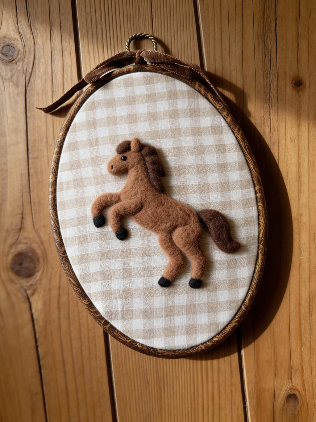 Felt Horse Embroidery Hoop – Handmade Nursery Wall Art, Western Decor