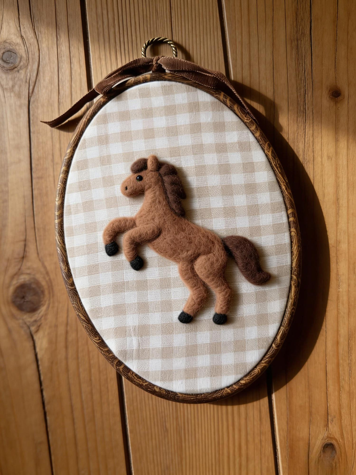 Felt Horse Embroidery Hoop – Handmade Nursery Wall Art, Western Decor