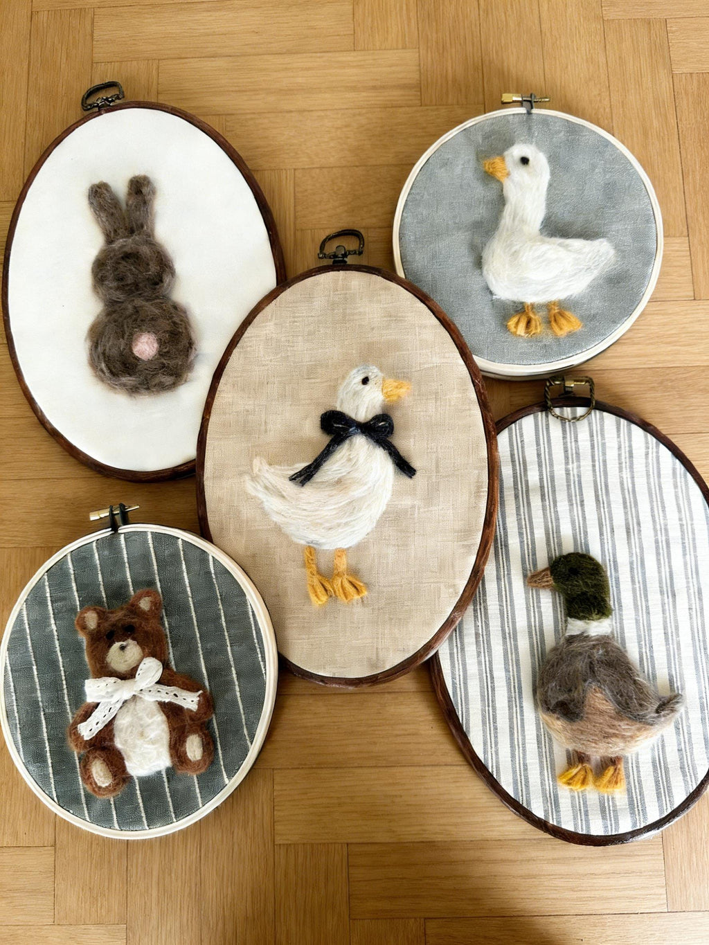 Handmade Felted Goose Wall Art, Needle Felt Embroidery Hoop, Nursery & Baby Room Decor