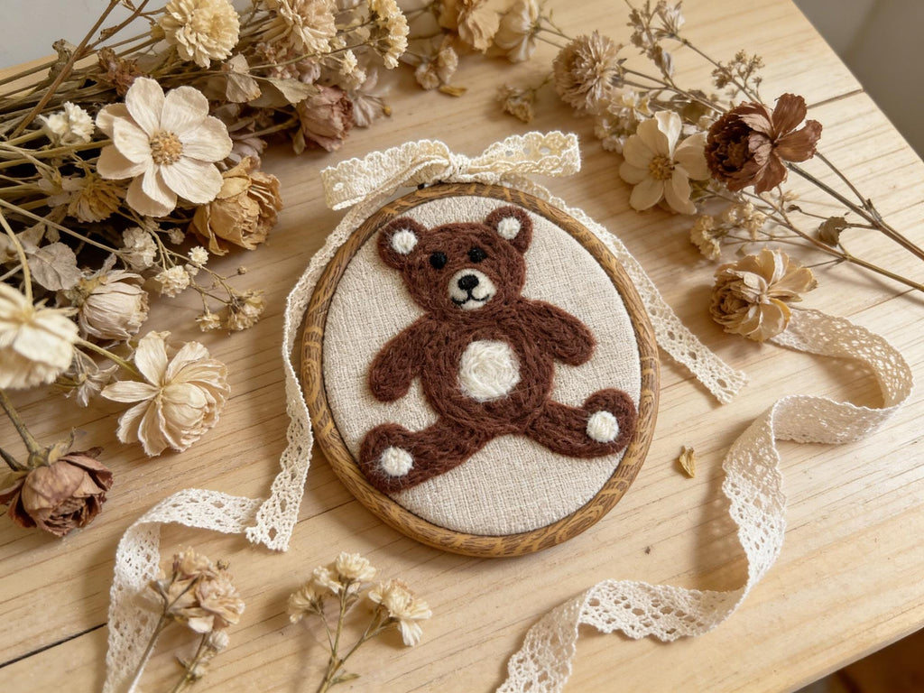 Hand Felted Wool Teddy Bear, Nursery Wall Decor