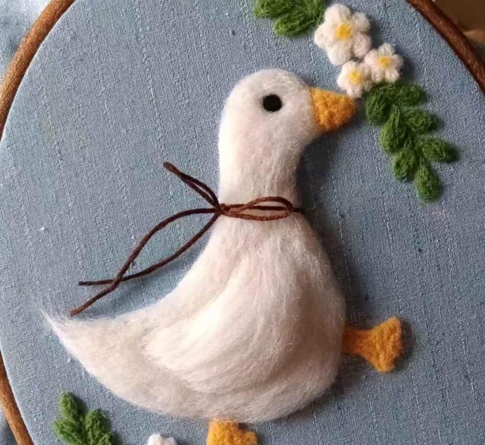 Personalized Felt Goose Nursery Wall Art, Handmade Needle Felt Hoop, Baby Room Heirloom Decor