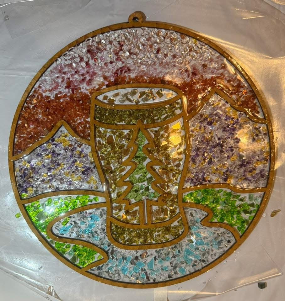 DIY Beer Glass in the Mountains Crushed Glass Suncatcher