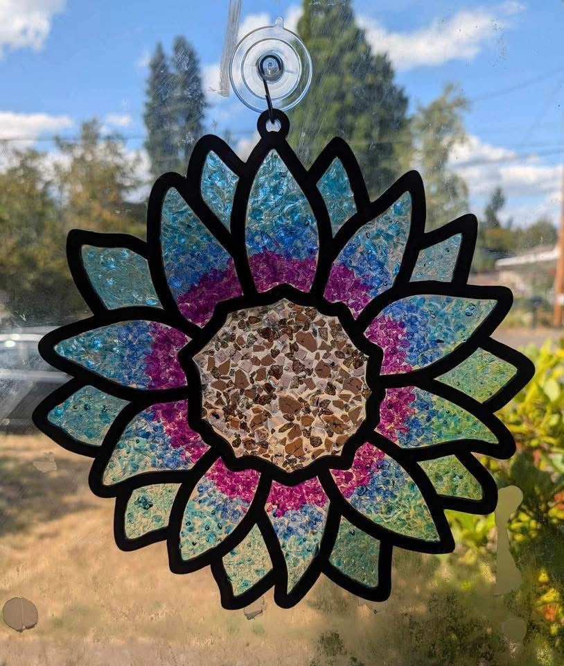 DIY Sunflower Crushed Glass Suncatcher
