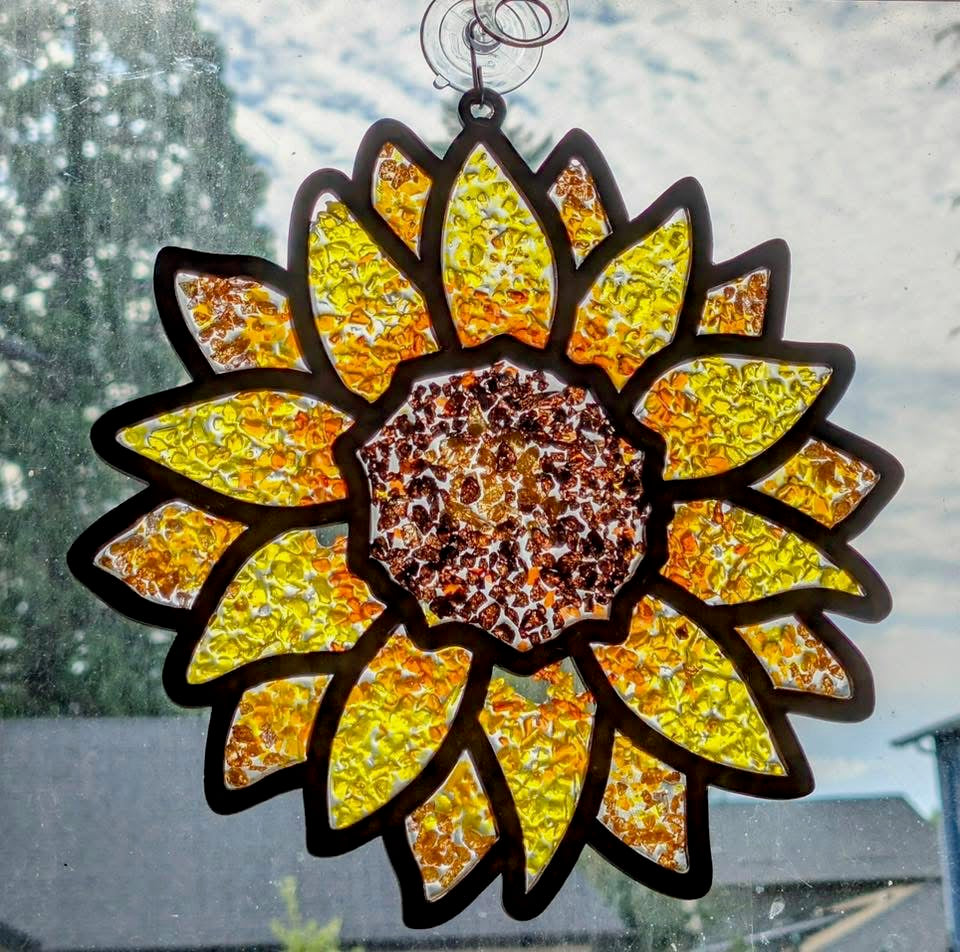 DIY Sunflower Crushed Glass Suncatcher