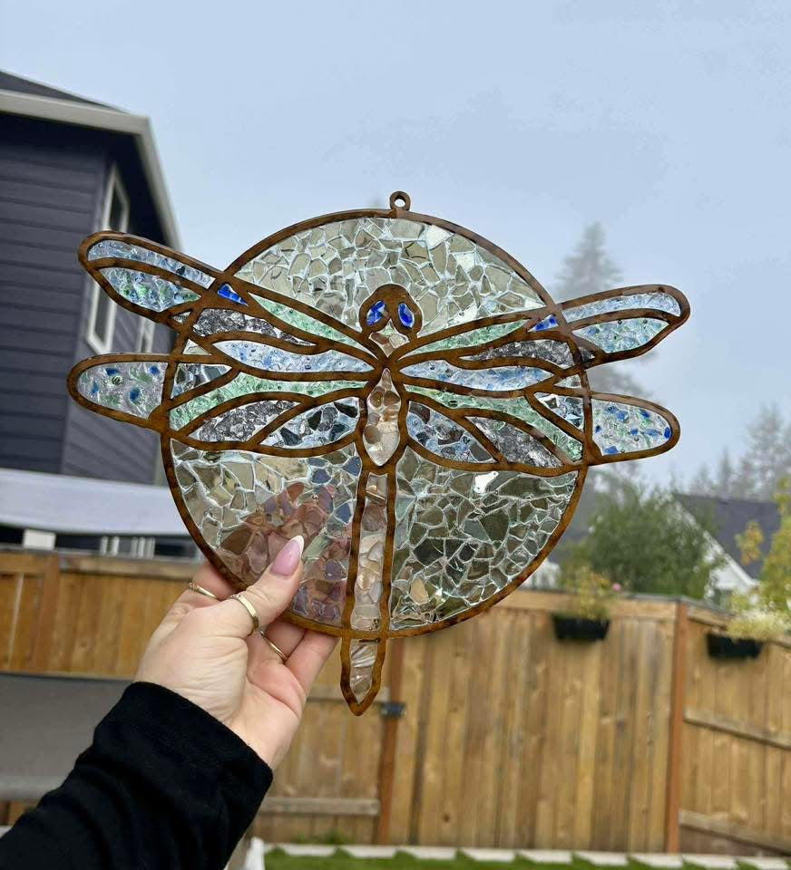 DIY Dragonfly Crushed Glass Suncatcher
