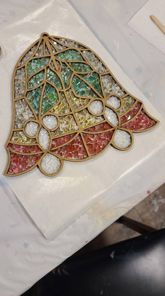 DIY Mistletoe Christmas Bell Crushed Glass Suncatcher