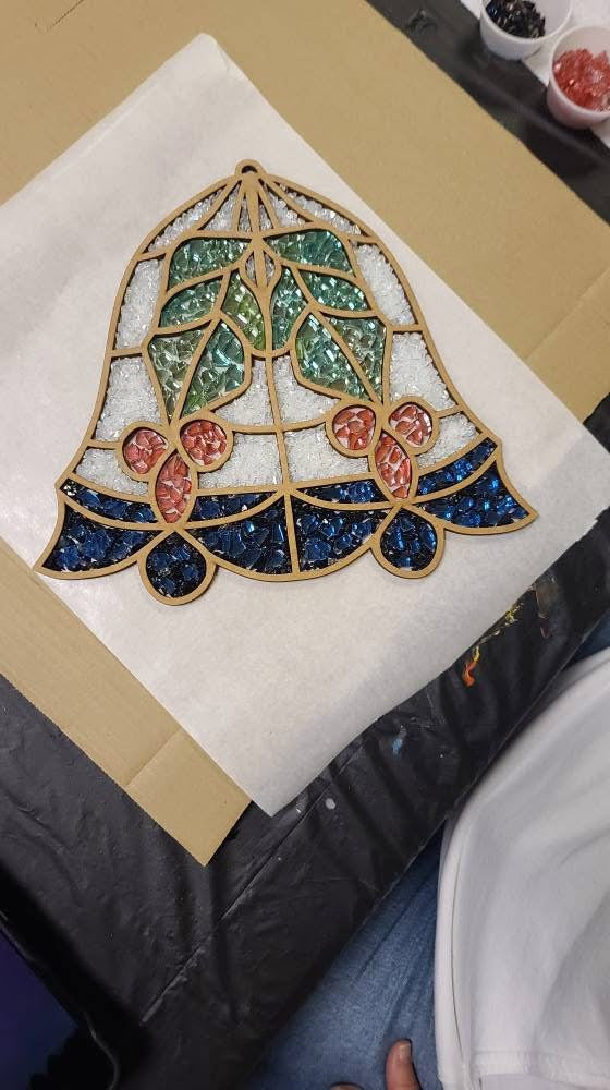DIY Mistletoe Christmas Bell Crushed Glass Suncatcher