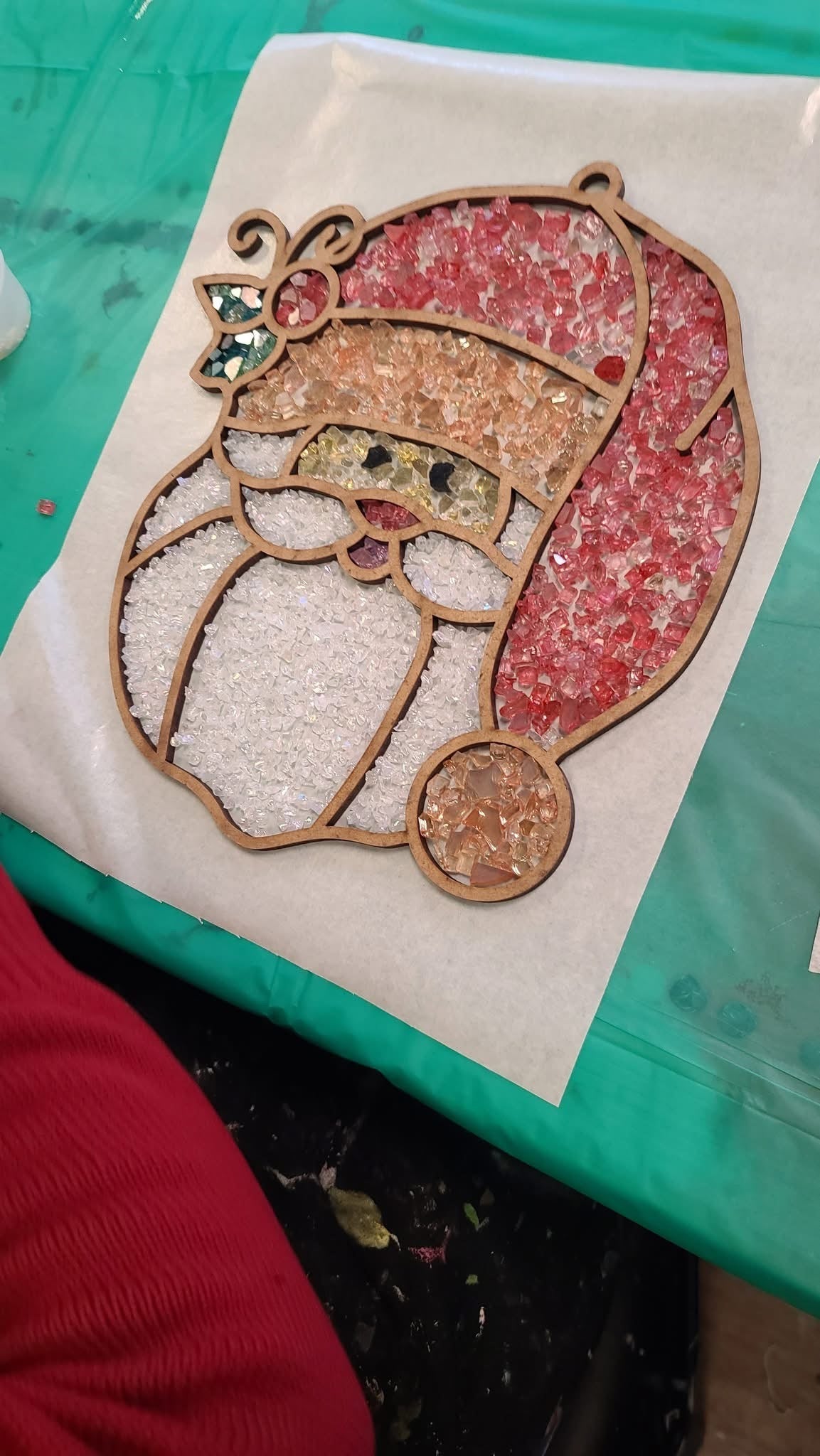 DIY Santa Head Crushed Glass Suncatcher