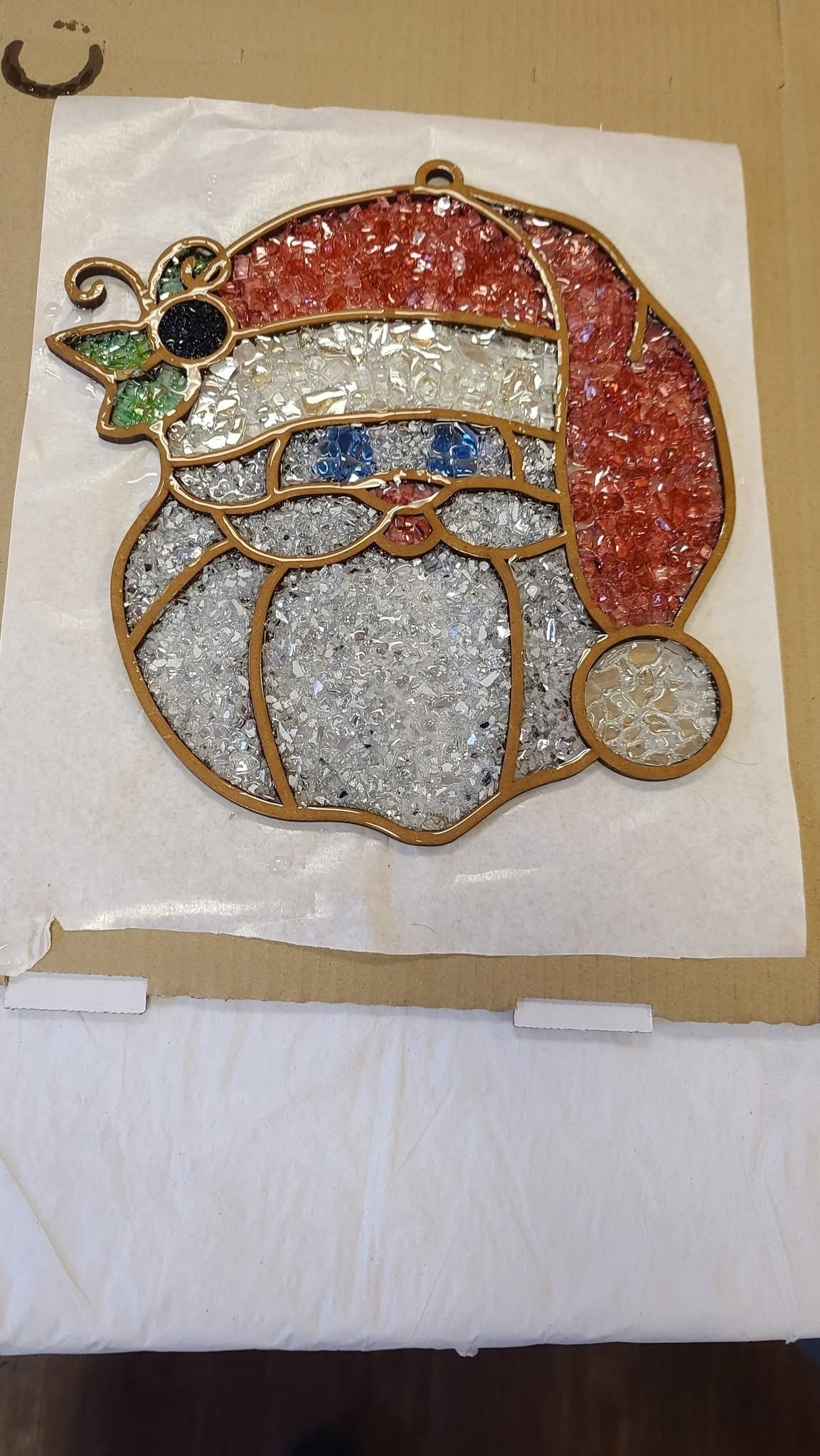 DIY Santa Head Crushed Glass Suncatcher