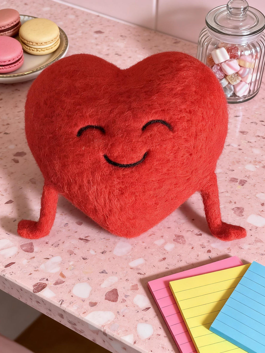 Felt Heart Plush, Smiling Figurine, Valentine's Day Gift