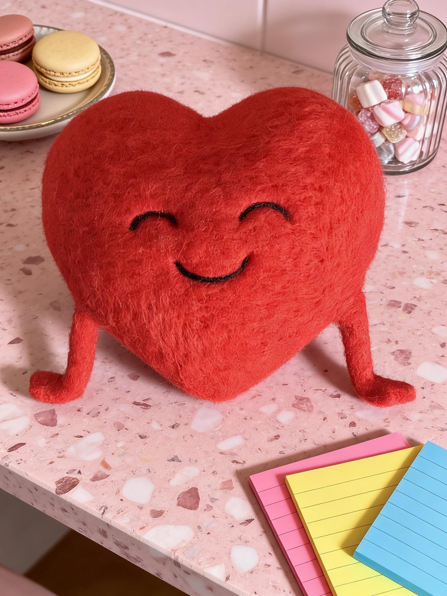 Felt Heart Plush, Smiling Figurine, Valentine's Day Gift