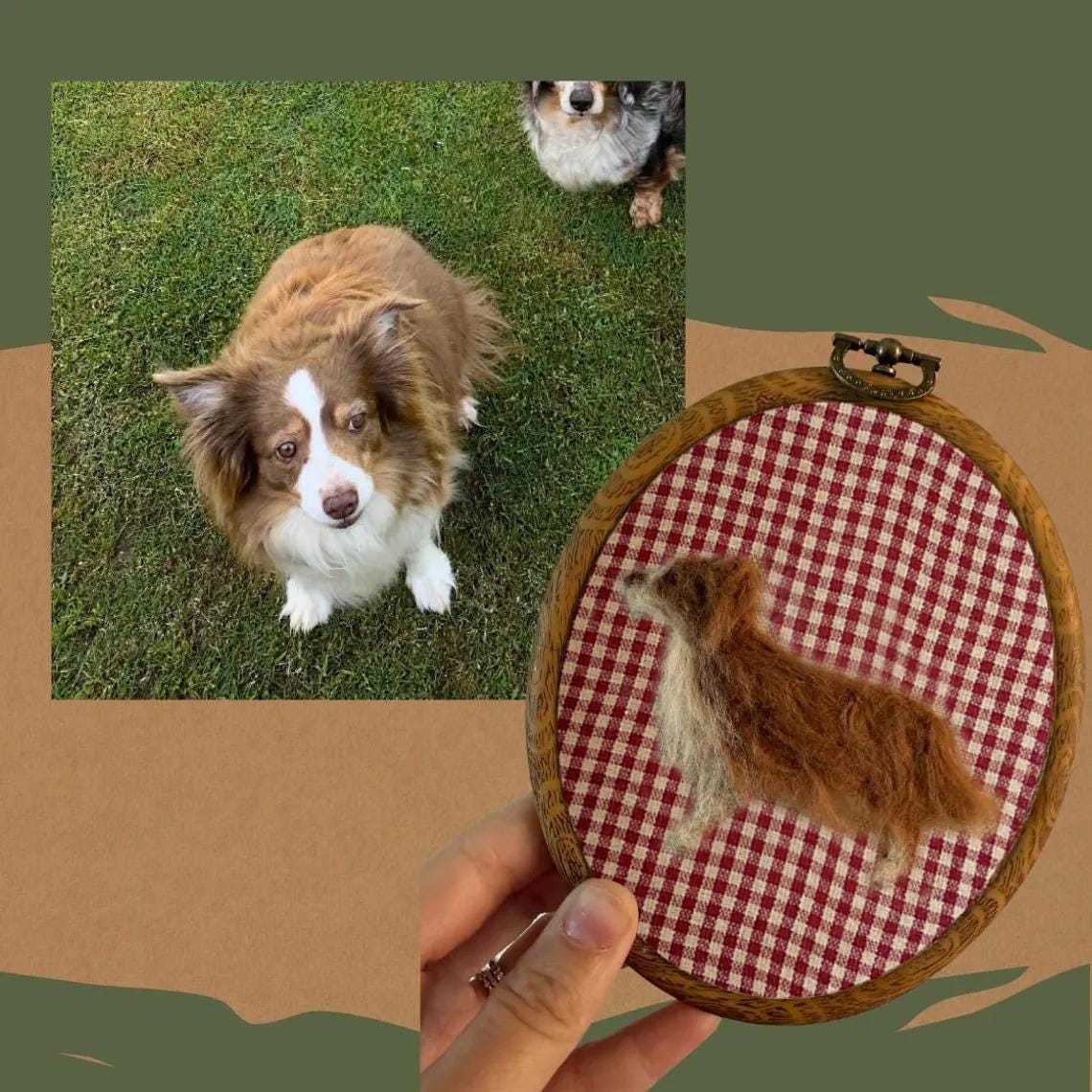 Custom Dog Needle Felt Embroidery Hoop Portrait, Personalized Full Body Pet Portrait