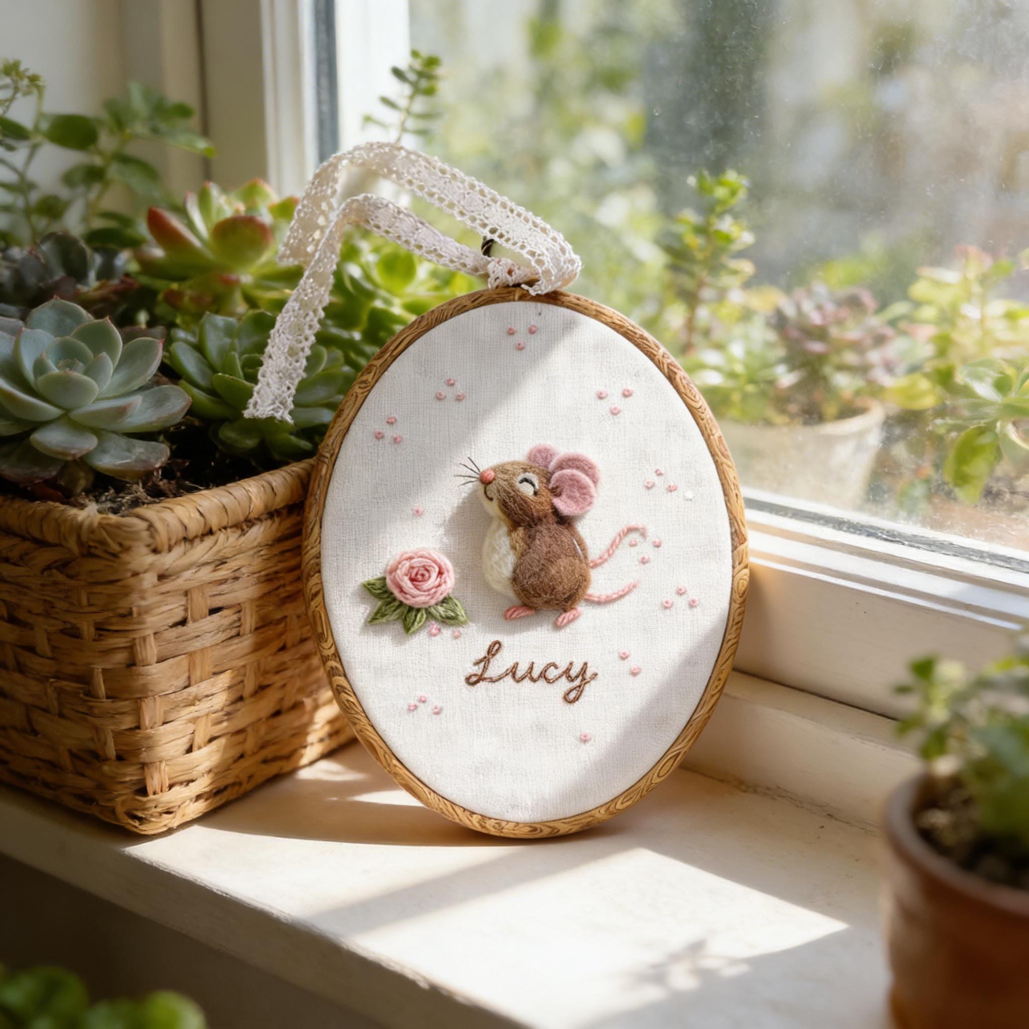 Custom Needle Felted Mouse Portrait, Handmade Embroidered Mice Art, Valentine’s Day Gift