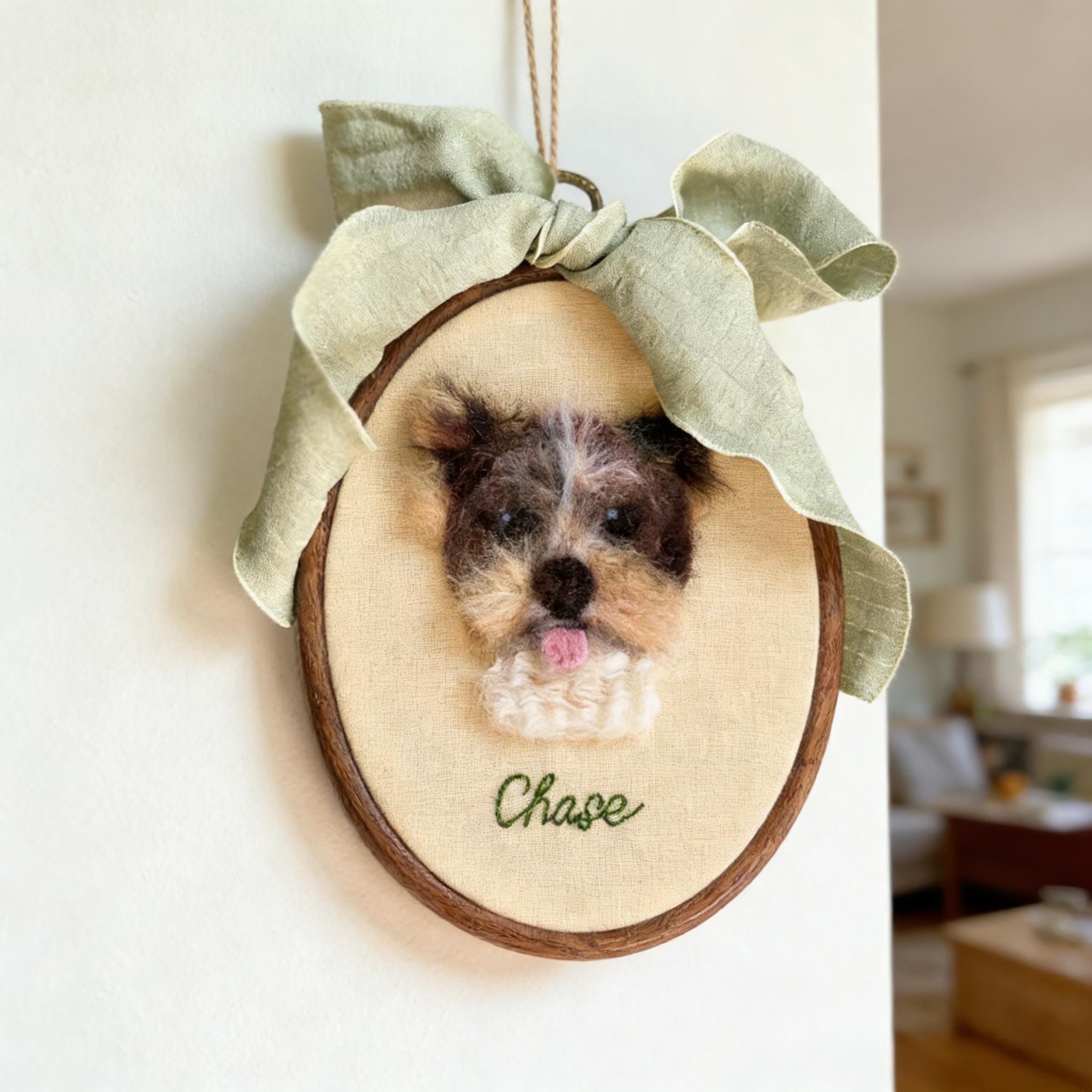 Personalized Felt Dog Portrait, Handmade Wool Pet Art Hoop, Custom Dog Memorial Gift